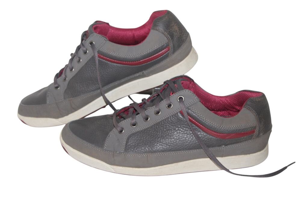 FootJoy Contour Spikeless Golf Shoes, #54238, Gray/Red, Leather, Mens Size 10.5